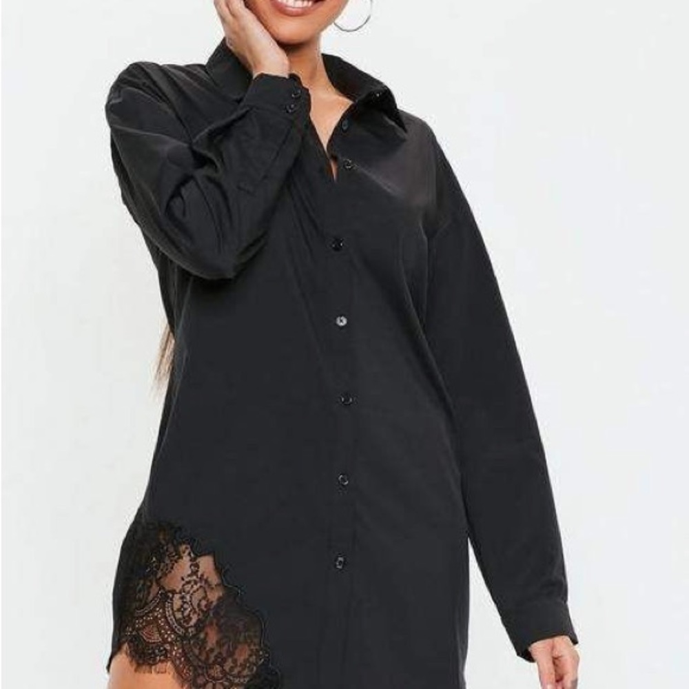 Missguided Black Long Sleeve Dress with Lace Trim